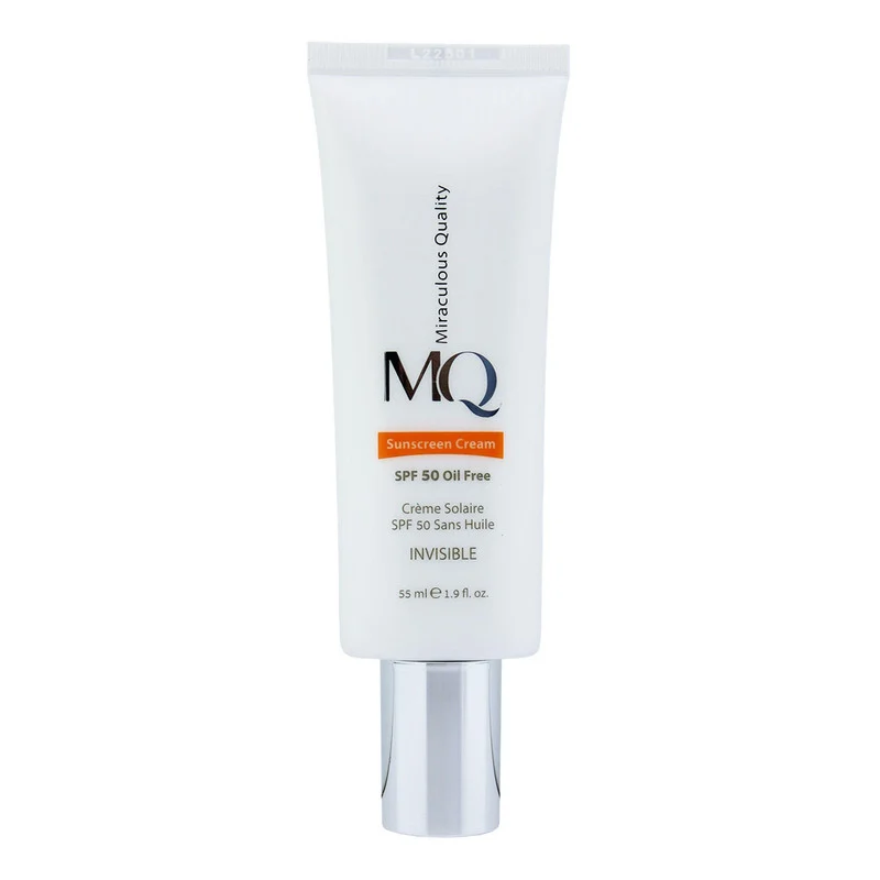 کرم ضدآفتاب بی‌رنگ ام کیو SPF50 مدل INVISIBLE، مناسب پوست‌های چرب، حجم 55 میلی‌لیتر