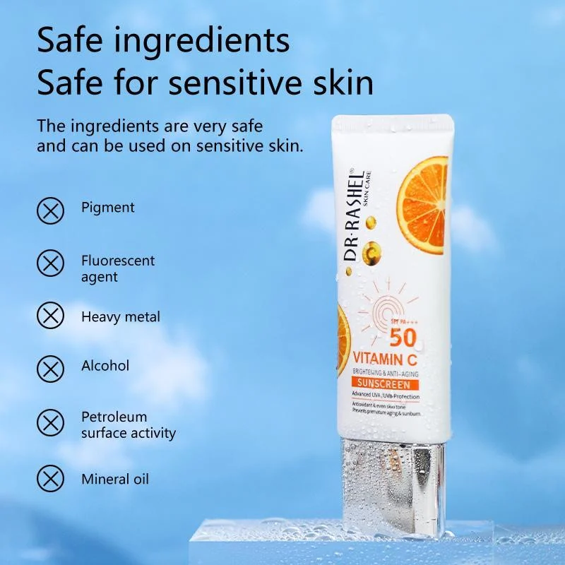 کرم ضد آفتاب بدون رنگ دکتر راشل SPF 50 مدل ویتامین سی مناسب انواع پوست حجم 50 میلیلیتر