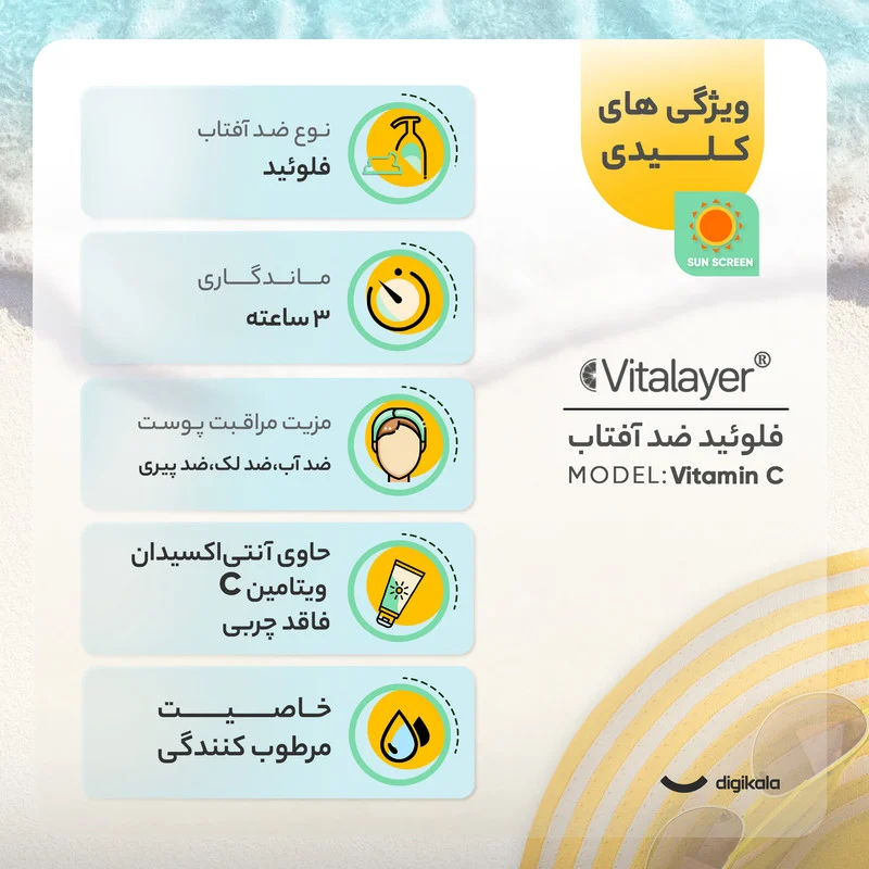 کرم ضد آفتاب رنگی ویتالیر، SPF 50، مدل ویتامین سی، ‌مناسب انواع پوست با تنالیته متوسط و حجم 50 میلی‌لیتر، ضد آب، مرطوب‌کننده، غیر کومدون‌زا، محافظت‌کننده در برابر اشعه‌های UVA و UVB، ویتامین C و آنتی اکسیدان، با ماندگاری 2 ساعته