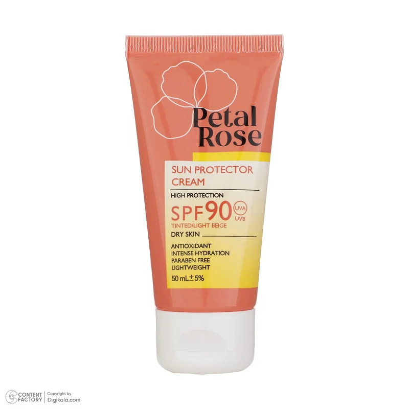 کرم ضد آفتاب رنگی پتال رز SPF 90 مدل 01 مناسب پوست خشک حجم 50 میلی‌لیتر
