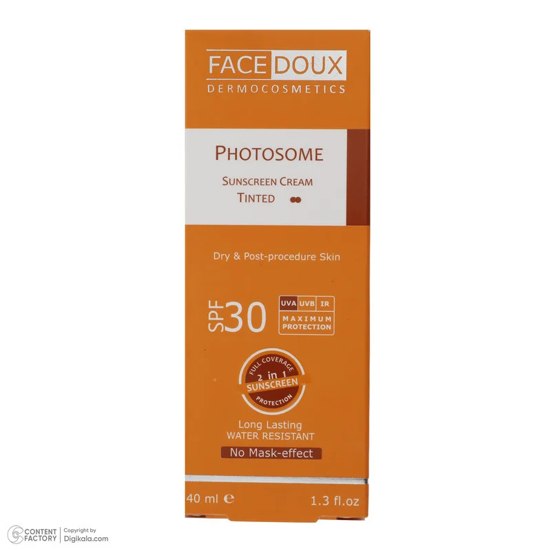 کرم ضد آفتاب رنگی فیس دوکس SPF 30 مدل photosome 02 محافظ اشعه UVA و UVB، ‌ضد آب، مناسب پوست های خشک حجم 40 میلی لیتر