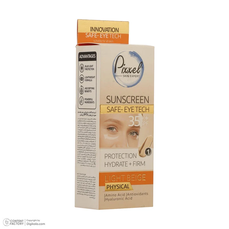 کرم ضدآفتاب رنگی دور چشم و صورت پیکسل SPF35 مدل Physical، حاوی محافظ UVA ،++PA و UVB، ضد پیری، مرطوب‌کننده، مناسب انواع پوست حجم 50 میلی‌لیتر