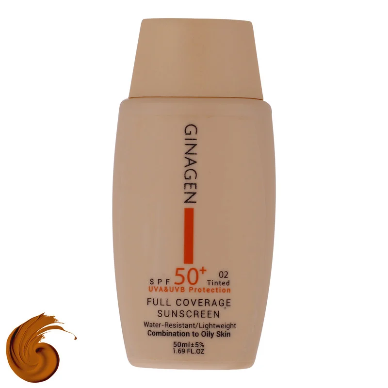 کرم ضدآفتاب ژیناژن SPF50 مدل 02، مناسب پوستهای چرب، حجم 50 میلیلیتر