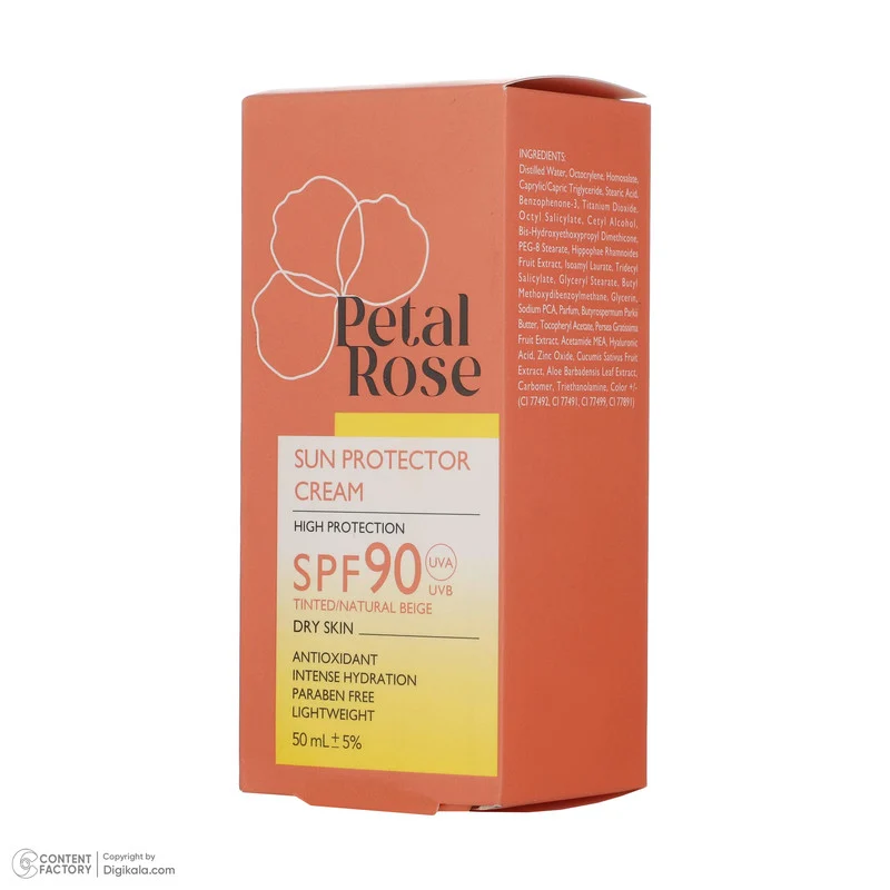 ضدآفتاب رنگی بژ روشن SPF90 پتال رز مدل High Protection مناسب پوست خشک، حجم 50 میلیلیتر