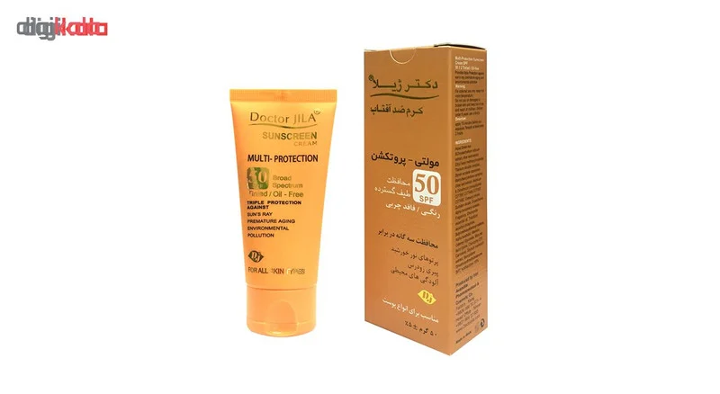 کرم ضد آفتاب بدون رنگ دکتر ژیلا SPF50 مدل multi-protection محافظ UVB، مرطوبکننده، مناسب انواع پوست حجم 50 گرم