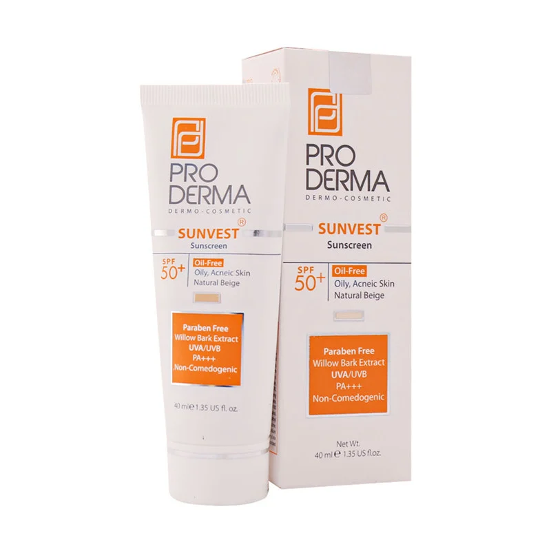 کرم ضد آفتاب رنگی پرودرما SPF 50 مدلOF-NB ‌محافظ UVA ،UVB و PA+++،ضد جوش،مناسب انواع پوست حجم 40 میلی لیتر