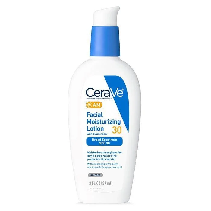 لوسیون ضد آفتاب بی رنگ سراوی SPF 50 مدل AM مناسب پوستهای معمولی حجم 60 میلیلیتر