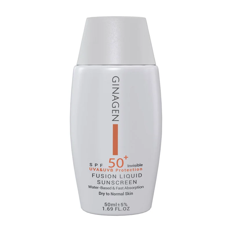 کرم ضد آفتاب بدون رنگ ژیناژن SPF 50 مدل Fusion Liquid ‌مناسب پوست‌های خشک و معمولی حجم 50 میلی‌لیتر