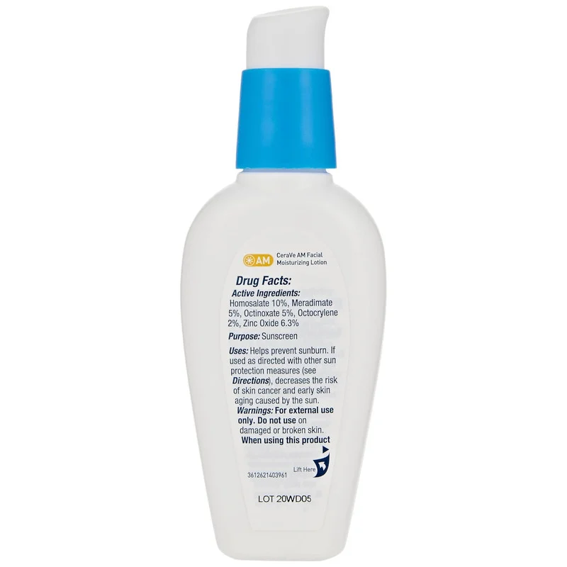 لوسیون ضد آفتاب بی رنگ سراوی SPF 50 مدل AM مناسب پوستهای معمولی حجم 60 میلیلیتر