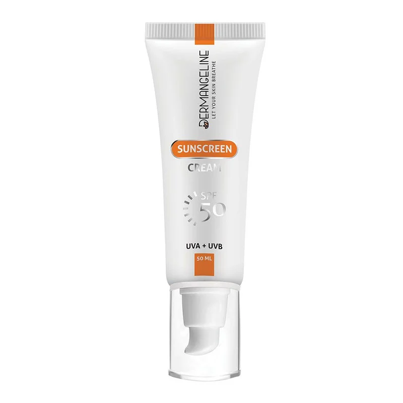 کرم ضد آفتاب بدون رنگ درمنجلین SPF 50 مدل UVA UVB ‌مناسب انواع پوست حجم 50 میلی‌لیتر