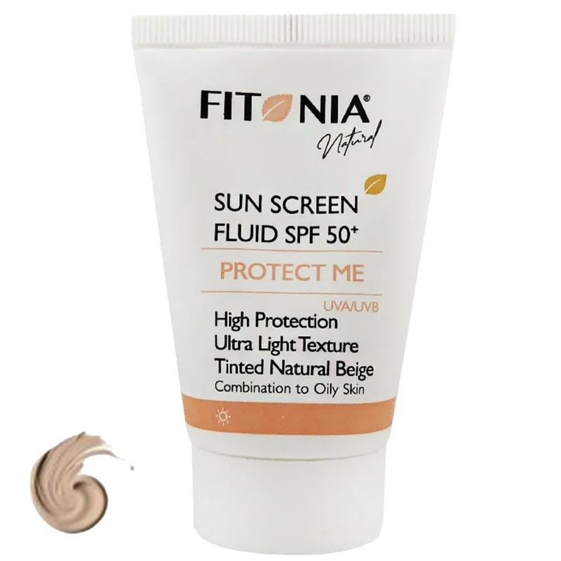 فلوئید ضد آفتاب رنگی صورت فیتونیا spf 50 مدل protect me محافظ UVA ، UVB مناسب پوست چرب و مختلط حجم 40 میلی لیتر