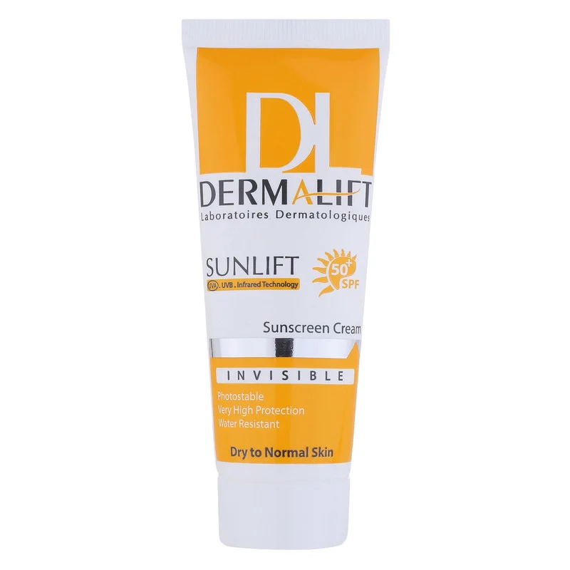 کرم ضد آفتاب بی‌رنگ صورت درمالیفت SPF 50 مدل SUNLIFT SPF50 محافظ UVA ،UVB، ضد آب، مناسب پوست خشک حجم 40 میلی‌لیتر ‌مناسب برای خشک، معمولی حجم 40 میلی‌لیتر