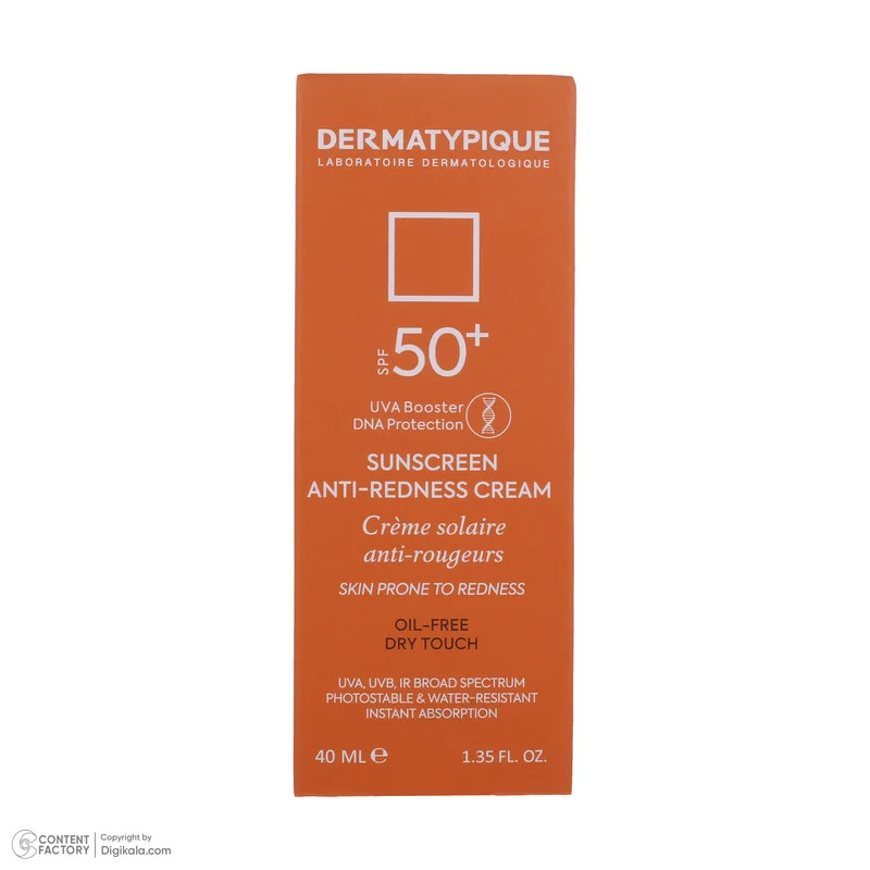 کرم ضد آفتاب بدون رنگ درماتیپیک SPF50 مدل Anti_redness ‌محافط UVB, UVA مناسب انواع پوست حجم 40 میلی‌لیتر