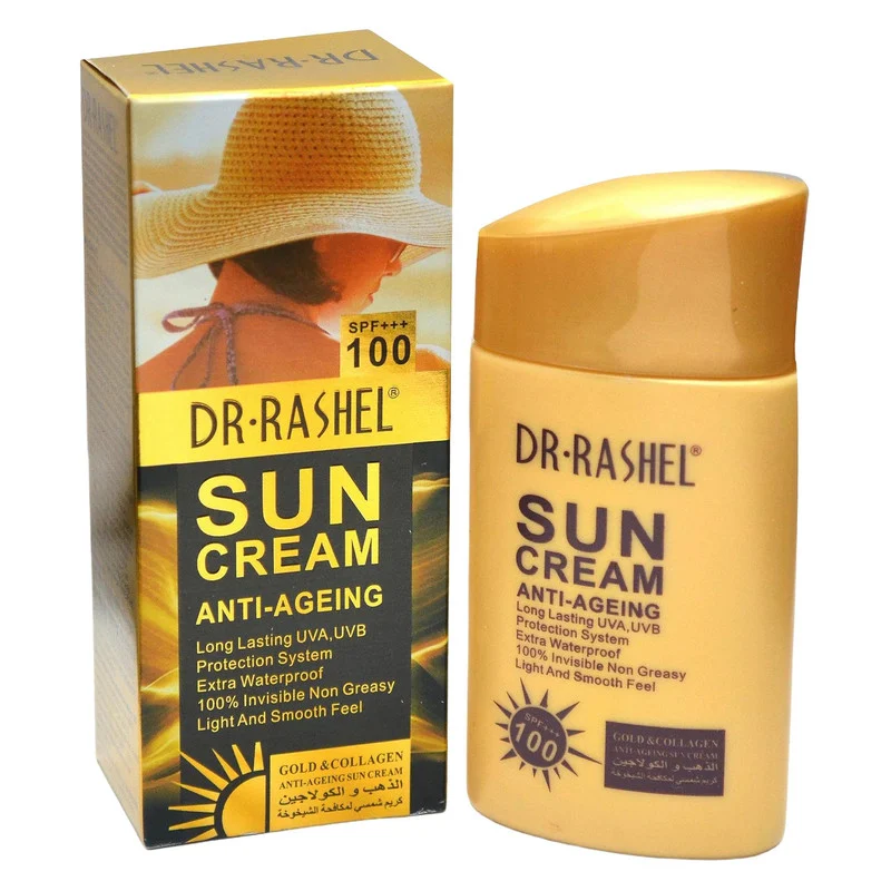 کرم ضد آفتاب بی رنگ دکتر راشل SPF 100 مدل anti aging ‌مناسب انواع پوست حجم 80 میلی‌ لیتر