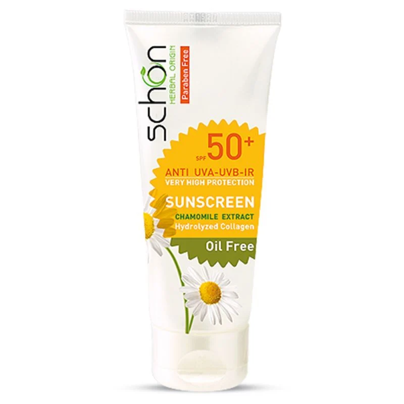 کرم ضد آفتاب بدون رنگ شون SPF 50 مدل chamomile extract مناسب پوستهای چرب حجم 50 میلیلیتر