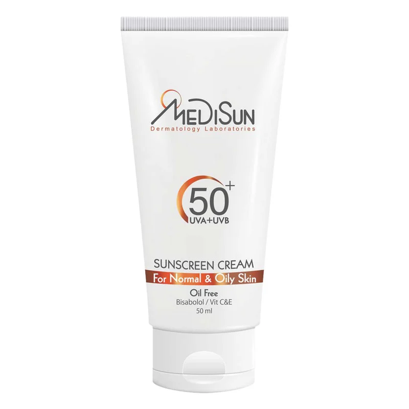 کرم ضد آفتاب بدون رنگ مدیسان SPF 50 مدل 0013 مناسب پوستهای نرمال و چرب حجم 50 میلیلیتر