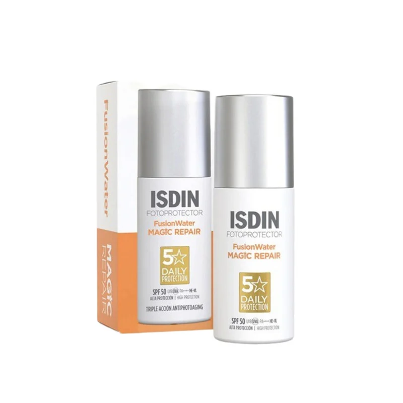 فلوئید ضد آفتاب بی‌رنگ صورت ایزدین SPF 50 مدل Magic Repair محافظ Uva،Uvb مناسب برای انواع پوست حجم ۵۰ میلی‌لیتر