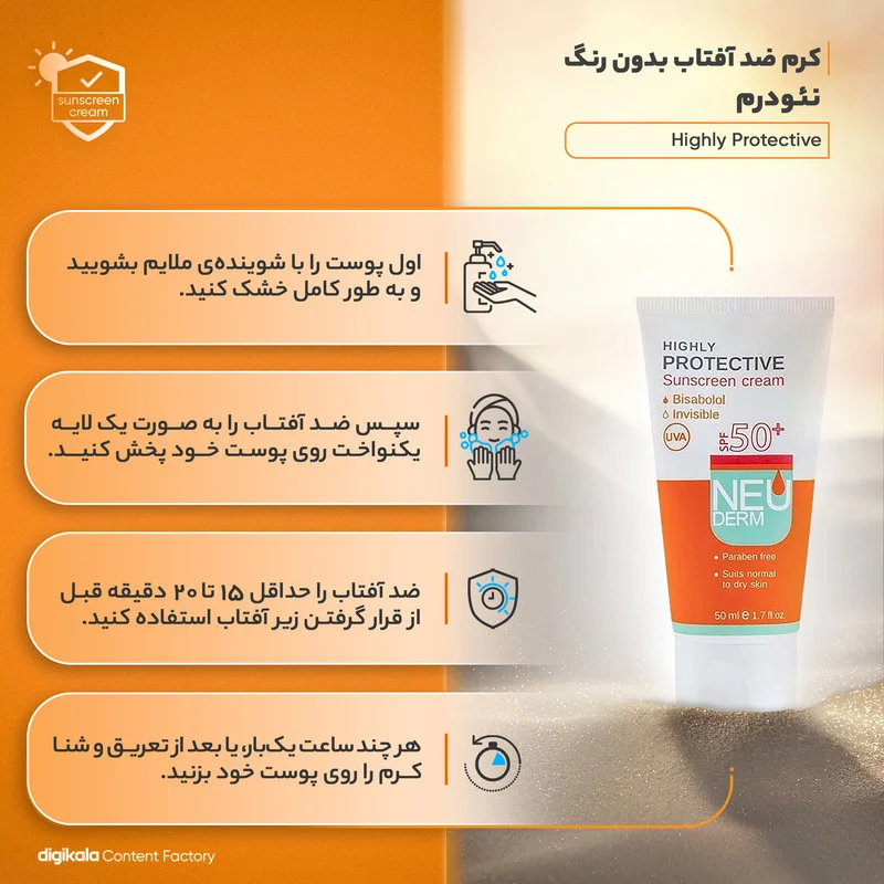کرم ضدآفتاب نئودرم مدل Highly Protective Invisible SPF50، حجم 50 میلی‌لیتر