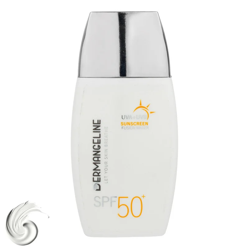 کرم ضد آفتاب بی‌رنگ صورت درمنجلین SPF 50 مدل Fusion Water محافظ در برابر اشعه UVA و UVB مناسب برای انواع پوست حجم 50 میلی‌لیتر