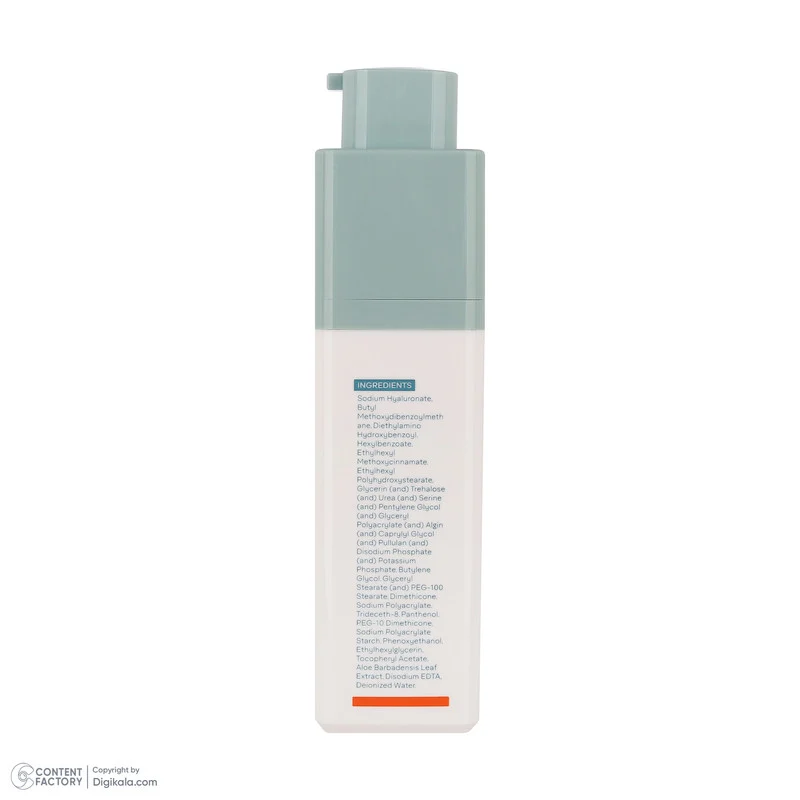 کرم ضدآفتاب بی‌رنگ ژنوبایوتیک، مدل Fusion water، حاوی محافظ UVA ،UVB، ضدآب، فاقد چربی، بدون پارابن، حاوی ویتامین E و هیالورونیک اسید مناسب انواع پوست، حجم 30 میلی‌لیتر