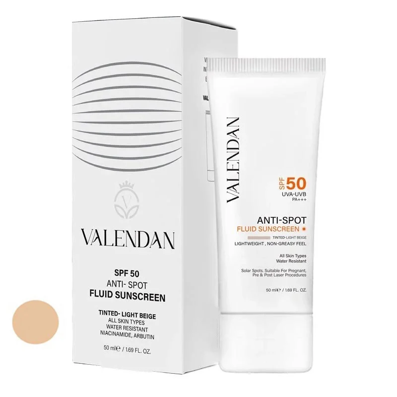 فلوئید ضد آفتاب رنگی صورت ولندان SPF50 مدل AS-LB محافظ UVA،UVB ضد لک مناسب برای انواع پوست حجم 50 میلی لیتر