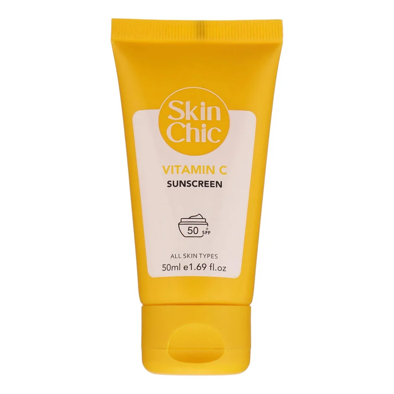 کرم ضد آفتاب بی‌رنگ صورت اسکین شیک SPF 50 مدل Vitamin c ‌مناسب برای انواع پوست حجم 50 میلی‌لیتر