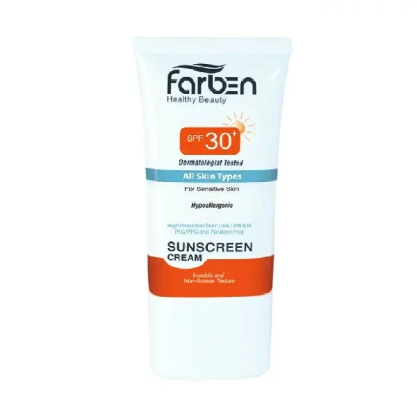 کرم ضد آفتاب بدون رنگ فاربن SPF 30 مدل Hypoallergenic مناسب انواع پوست حجم 50 میلیلیتر