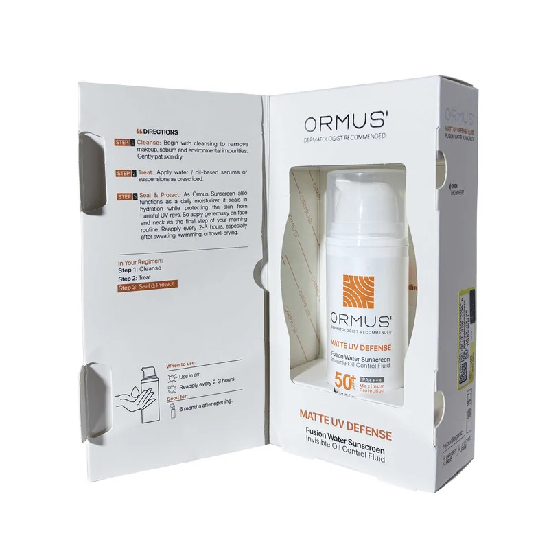 فلوئید ضد آفتاب مات دست، صورت، گردن اورموس +SPF 50 مدل Matte UV Defense محافظ UVA ،UVB و PA++++ ‌مناسب برای پوست آکنه‌دار ، چرب حجم 50 میلی‌لیتر