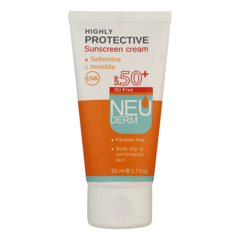 کرم ضدآفتاب بی‌رنگ نئودرم مدل Highly Protective SPF50، مناسب پوست‌های چرب تا مختلط، حجم 50 میلی‌لیتر