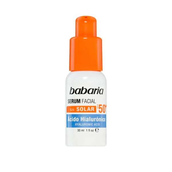 سرم ضد آفتاب بی‌رنگ صورت باباریا SPF 50 مدل Acido Hialuronico ‌محافظ UVA و UVB مناسب برای انواع پوست حجم 30 میلی‌لیتر