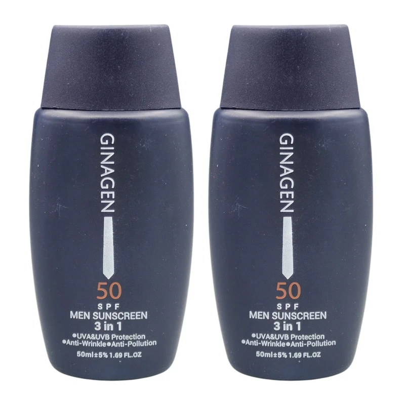 کرم ضد آفتاب بدون رنگ ژیناژن SPF 50 مدل 3in1 ‌محافظ UVA ،UVB ضد حساسیت، ضد چروک و ضد پیری، مناسب انواع پوست‌ حجم 50 میلی‌لیتر مجموعه دو عددی