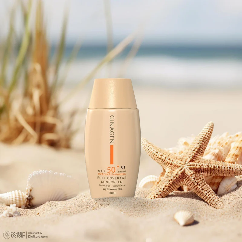 کرم ضد آفتاب رنگی ژیناژن، SPF 50، مدل 01، ‌مناسب پوست‌های خشک و نرمال با تنالیته متوسط و حجم 50 میلی‌لیتر، ضد آب، فاقد پارابن، محافظت‌کننده در برابر اشعه‌های UVA و UVB، ارای فرمولاسیون بدون الکل و گلیسیرین غنی شده با ویتامین‌ E، با ماندگاری 4 ساعته