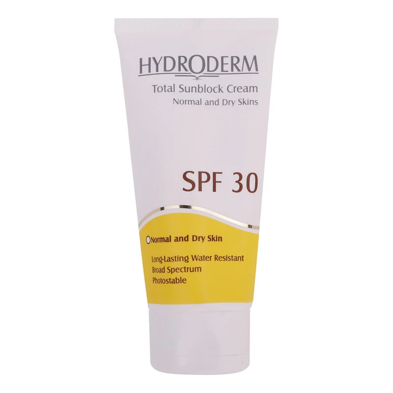 کرم ضدآفتاب بی‌رنگ هیدرودرم SPF30، مناسب پوست‌های نرمال و خشک، حجم 50 میلی‌لیتر