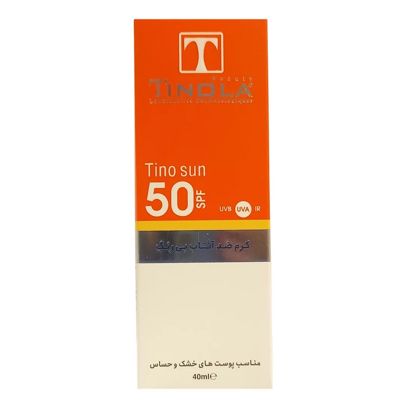 کرم ضد آفتاب بدون رنگ تینولا بیوتی SPF 50 مدل sensitive ‌مناسب پوست‌های خشک و حساس حجم 40 میلی‌لیتر