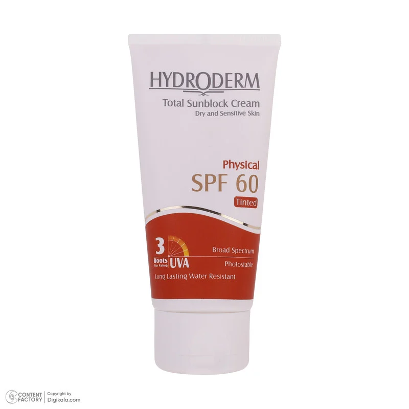کرم ضدآفتاب رنگی هیدرودرم SPF60 مدل Phisical Tinted ‌مناسب پوست‌های حساس، حجم 50 میلی‌لیتر
