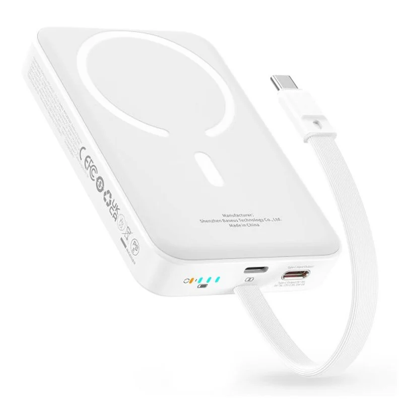 پاوربانک بی‌سیم 30 وات باسئوس مدل Magnetic Mini ظرفیت 10000 میلی آمپر ساعت