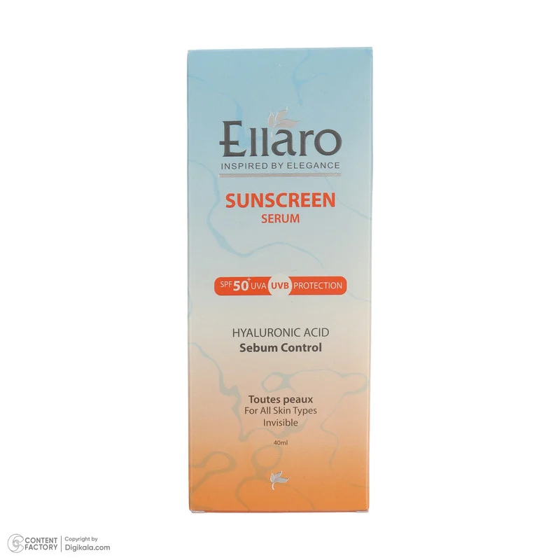کرم ضد آفتاب بیرنگ صورت الارو SPF 50 مدل Hyaluronic acid محافظ در برابر اشعه UVA و UVB مناسب برای انواع پوست حجم 40 میلیلیتر