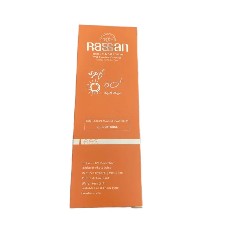 کرم ضد آفتاب رنگی گردن، صورت راسن SPF 50 مدل بژ روشن ‌مناسب برای انواع پوست حجم ۴۰ میلی‌لیتر