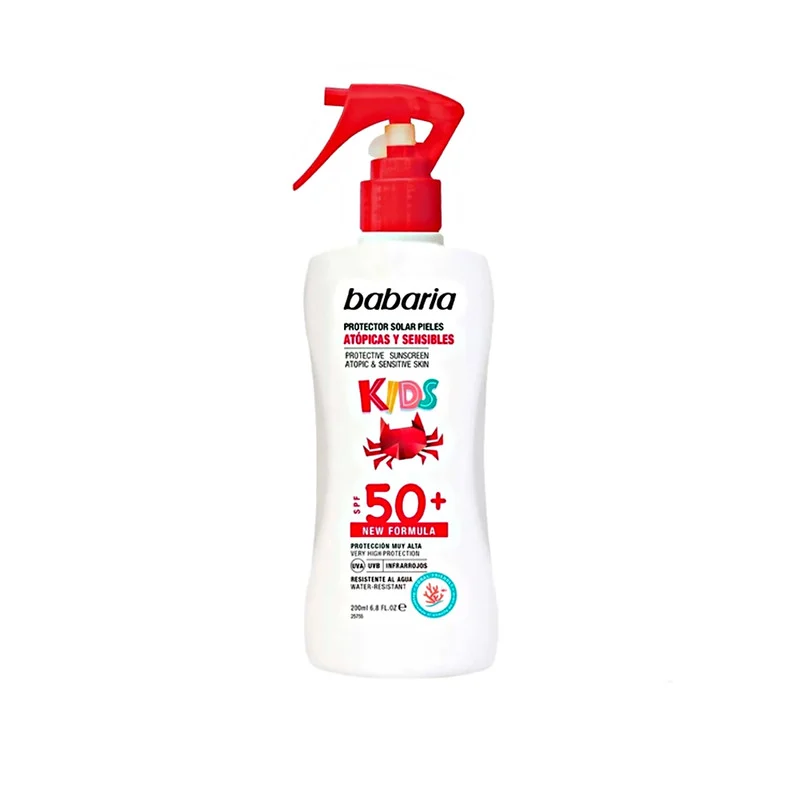 اسپری ضد آفتاب بی‌رنگ صورت، بدن باباریا SPF 50 مدل KIDS مناسب برای پوست حساس حجم 200 میلی‌لیتر