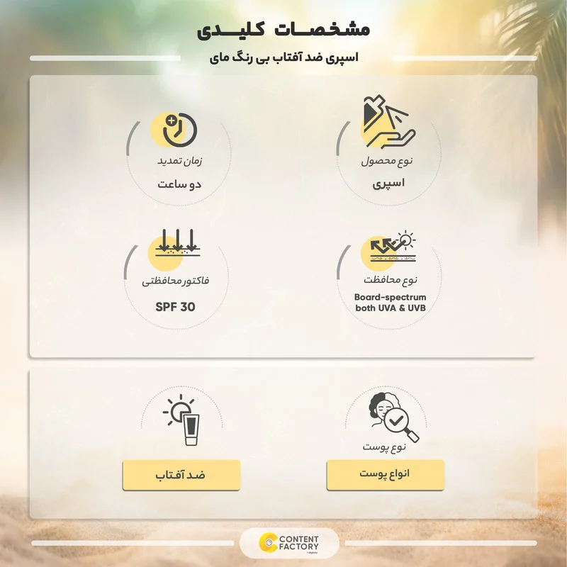 اسپری ضدآفتاب بی‌رنگ مای SPF50 مدل Smart Defense مناسب انواع پوست، حجم 100 میلی‌لیتر