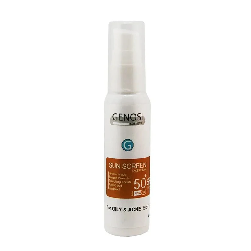 کرم ضد آفتاب بی‌رنگ گنوسی SPF 50 مدل هیالورونیک اسید ‌محافظ در برابر UVA/UVB مناسب برای پوست چرب حجم 40 میلی‌لیتر