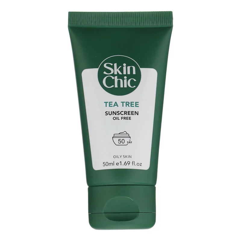 کرم ضد آفتاب بی‌رنگ صورت اسکین شیک SPF 50 مدل TEA TREE مناسب برای چرب حجم 50 میلی‌لیتر