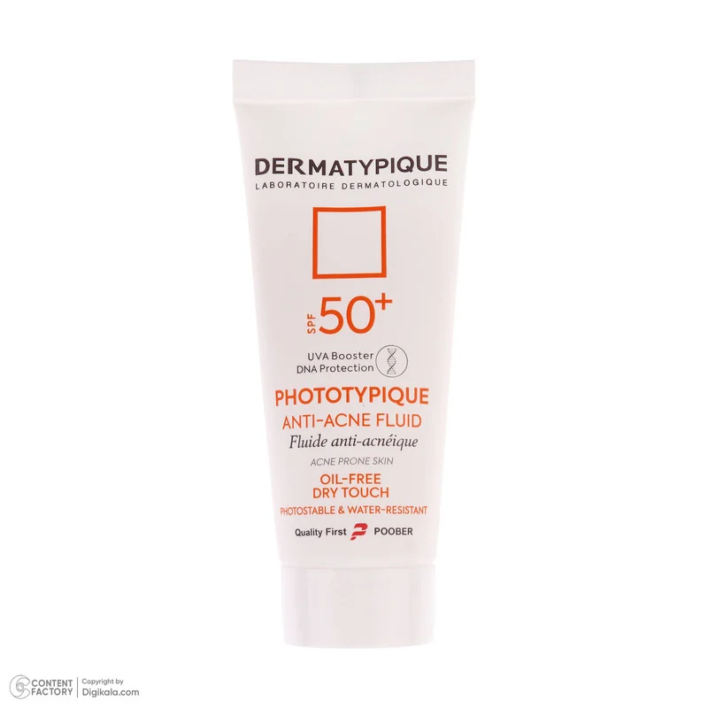 فلوئید ضد آفتاب بدون رنگ درماتیپیک مدل anti acne محافظ UVA،UVB مناسب برای انواع پوست حجم 40 میلی لیتر