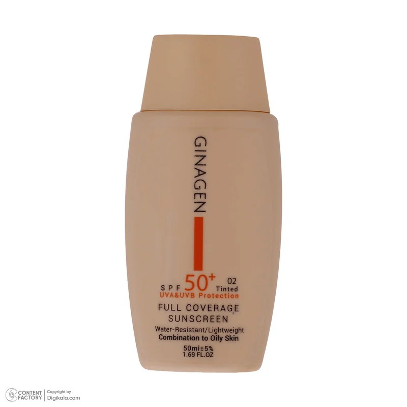 کرم ضدآفتاب ژیناژن SPF50 مدل 02، مناسب پوستهای چرب، حجم 50 میلیلیتر