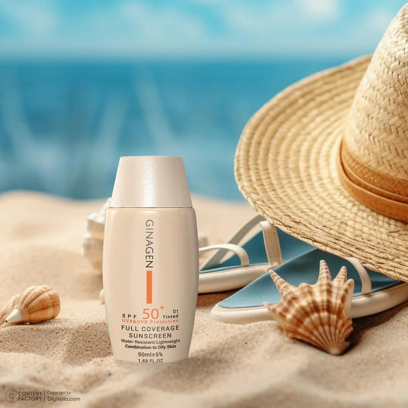 کرم ضد آفتاب رنگی ژیناژن، SPF 50، مدل 01، ‌مناسب پوست‌های چرب و مختلط با تنالیته روشن و حجم 50 میلی‌لیتر، ضد آب، محافظت‌کننده در برابر اشعه‌های UVA و UVB، ضد چروک، ضد لک و پیری، دارای فرمولاسیون مواد و املاح معدنی، با ماندگاری 2 ساعته