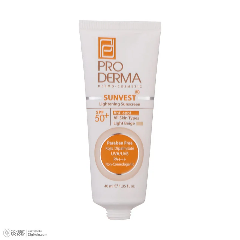 کرم ضدآفتاب رنگی پرودرما مدل SPF50 مناسب انواع پوست، حجم 40 میلیلیتر