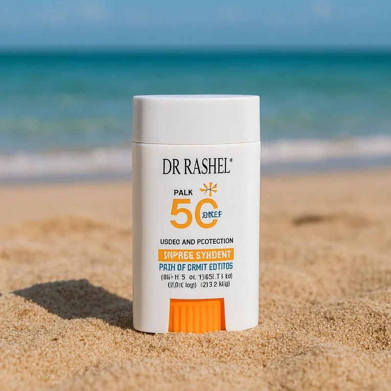 لوسیون ضد آفتاب استیکی بدون رنگ دکتر راشل spf50 مدل bright reveal محافظ UVA،UVB مناسب برای انواع پوست حجم 20 میلی لیتر