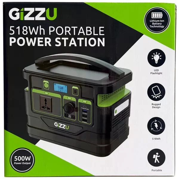 پاور استیشن قابل حمل 518W مدل GIZZU-518W با ظرفیت باتری 140 هزار میلی آمپر ساعت