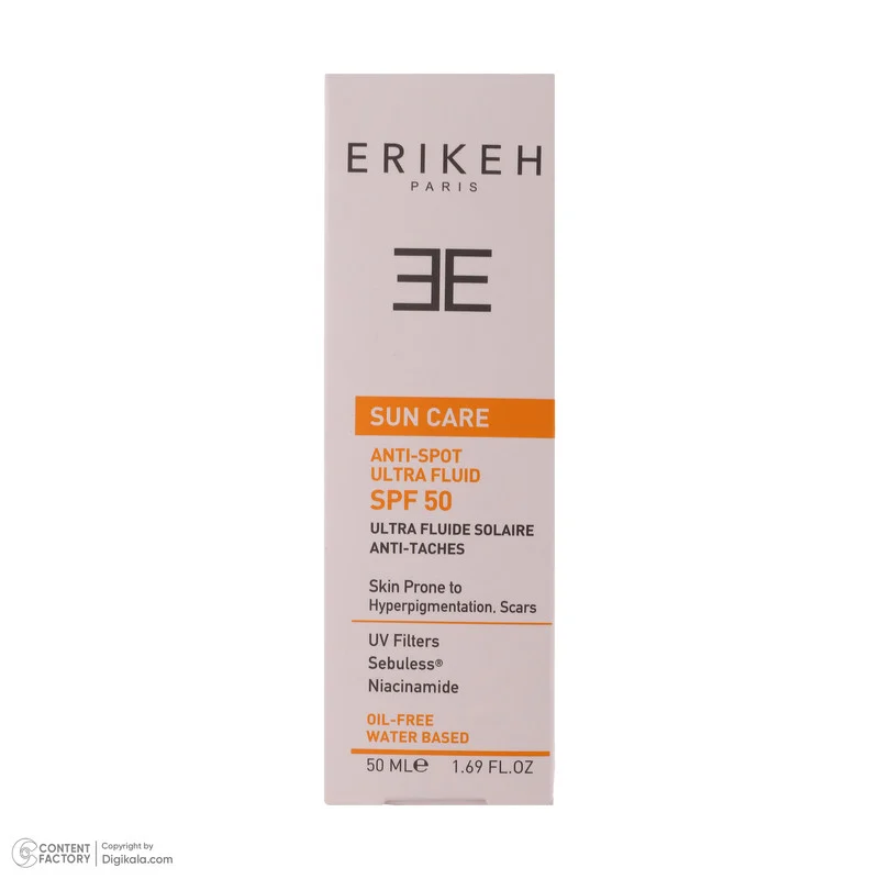 کرم ضد آفتاب بدون رنگ اریکه SPF50 مدل Anti-Spot ‌محافظ UVA،UVB مناسب انواع پوست حجم 50 میلی‌لیتر
