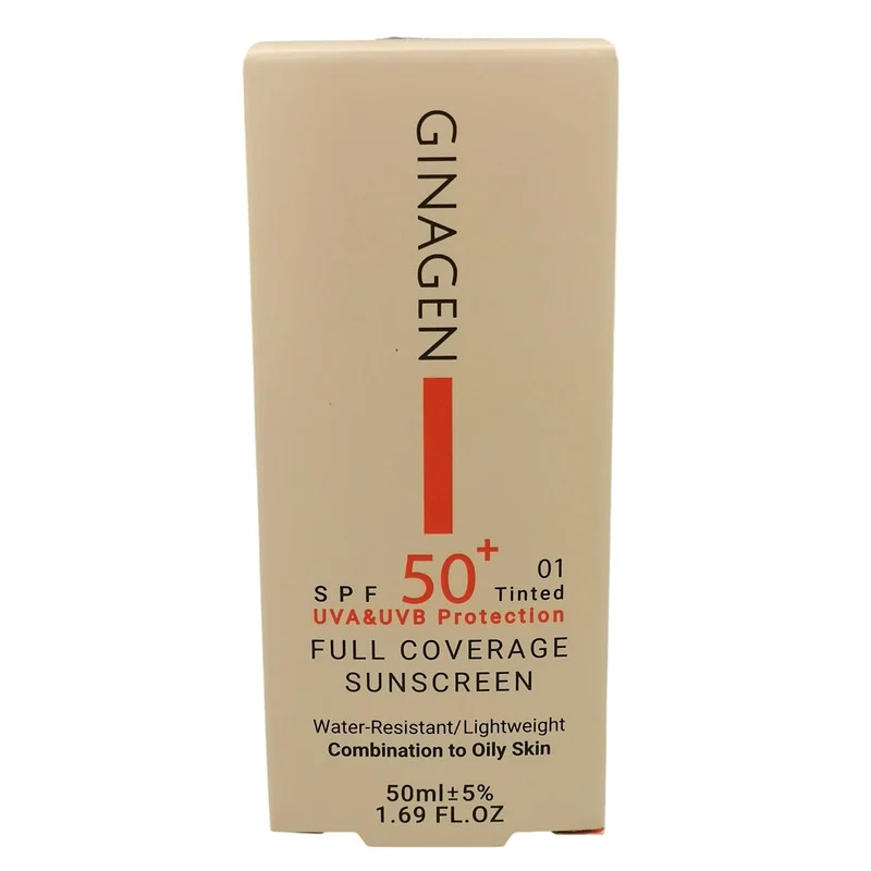 کرم ضد آفتاب رنگی ژیناژن SPF 50 مدل 01 محافظت‌کننده در برابر اشعه‌های UVA و UVB مناسب پوست‌های چرب و مختلط حجم 50 میلی‌لیتر مجموعه دو عددی